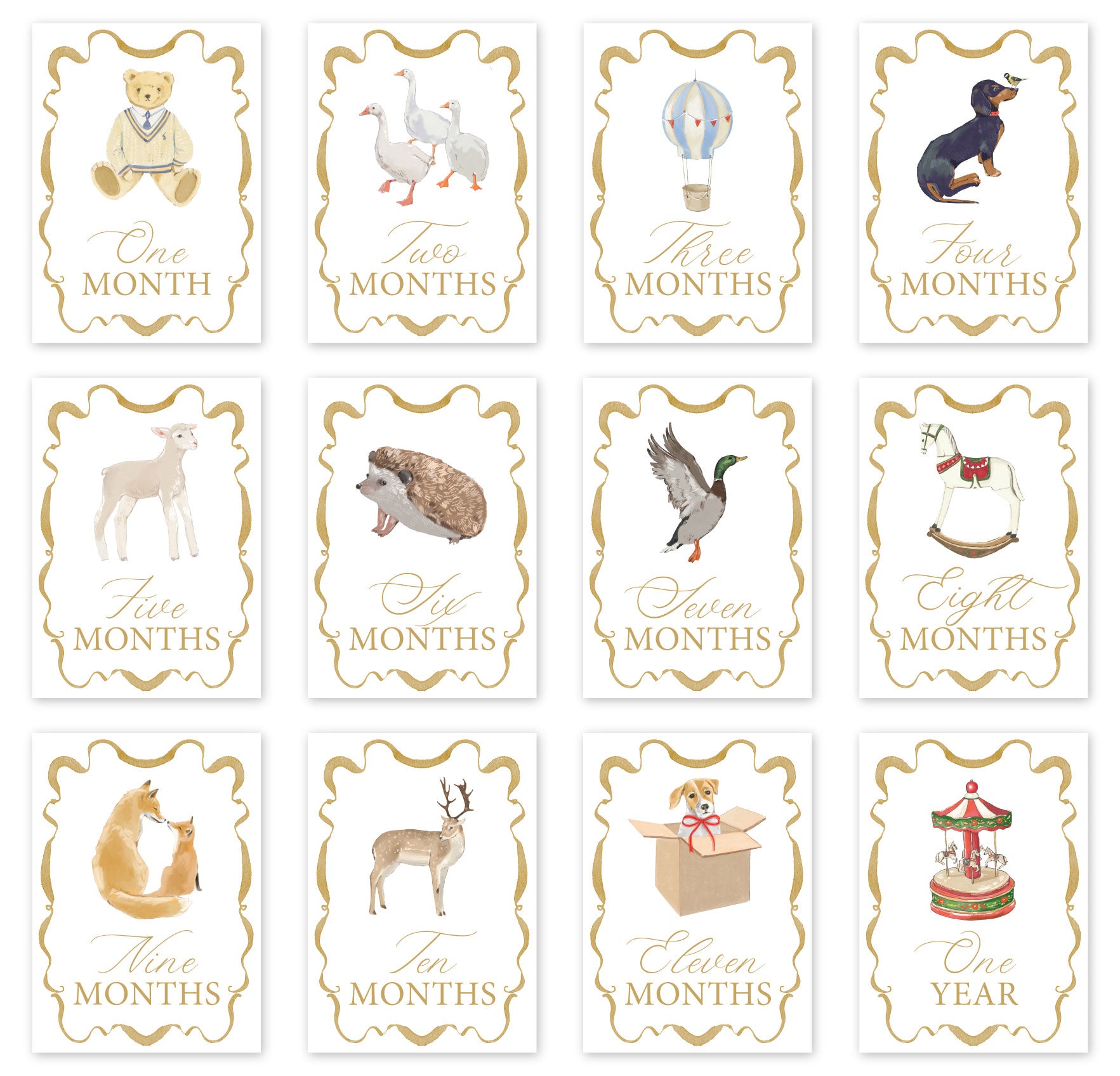 Milestone Cards - Watercolor Animals