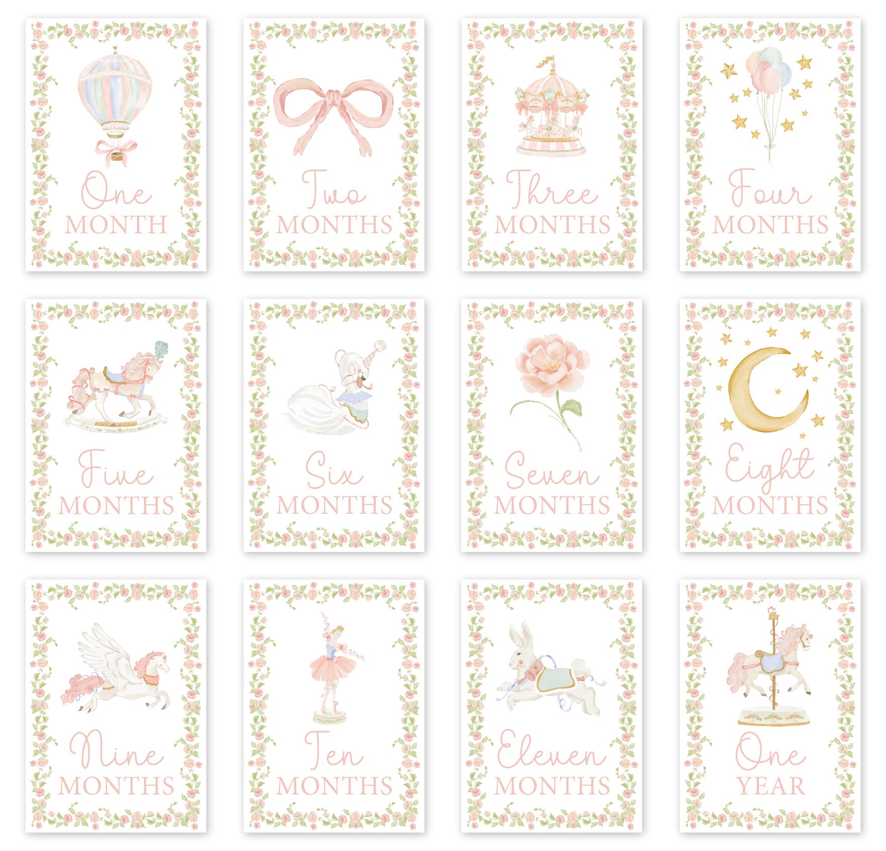 Watercolor Carousel Milestone Cards